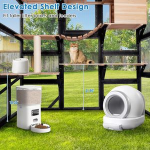 Catio Grande para Gatos al Aire Libre, Casa para Gatos con Acceso Interior, Jaula para Gatos con 5 Puertas de Acceso, Techo Impermeable, Grandes Plataformas para Saltar - Product Image 3
