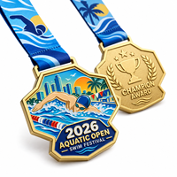 Médaille de natation personnalisée 2026 pour le Festival des courses aquatiques, en métal émaillé dur, avec ruban, pour compétition de natation