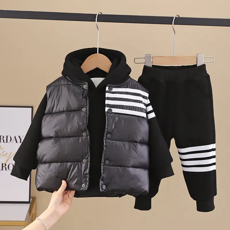 Güneşli bebek yeni bez için 0-3T çocuk kış 3 adet setleri Boys çocuk giyim Hoodies setleri çocuklar jogger setleri erkek giyim setleri