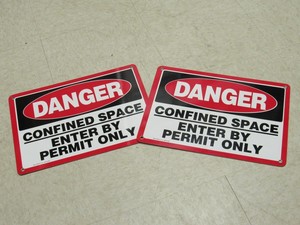 PLC NEW (2) <strong>EMED</strong> CO METAL SIGN "DANGER CONFINED SPACE BY PERMIT <strong>ONLY</strong>" 40827 Warranty Product - Product Image 1