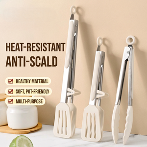 Food-Grade Silicone Tongs 9/12/14 Inch, Heat Resistant 220°C Non-Scratch Kitchen Food Clips with <b>Stand</b> for <b>BBQ</b> Restaurant Home - Product Image 1