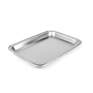 Modern Design Fast Food Tray Stainless Steel Rectangle With Solid Pattern Silver Color Net Bracket Square Plate Storage Tray