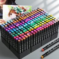 24 couleurs marqueurs d'artiste à double pointe baril carré avec pointes de pinceau fines rondes fournitures d'art à l'encre d'alcool