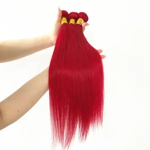 Trama de cabello humano remy, color rojo, cutícula, pelo remy sin procesar, color Rojo