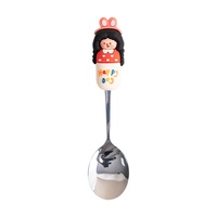 Ensemble polyvalent et durable de cuillères et fourchettes en acier inoxydable avec manche en silicone motif dessin animé pour desserts, café, fruits – Ustensiles de table domestiques