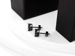 Pendientes de Moda Ruizuan Negros con Circonitas, Redondos, 1CT, 6.5mm, para Hombre - Product Image 4