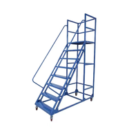 Échelle mobile multifonctionnelle avec plateforme de travail, passerelle industrielle, escalier en acier, design moderne pour usage en entrepôt