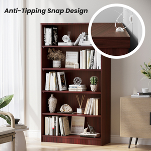 Modern Wood Bookshelf 5 Shelf 60 Inches <b>Tall</b> Wide Bookcase for Living Room Bedroom Office <b>Storage</b> Display - Product Image 2