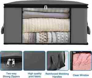 Fabric Multifunction Square Modern Grey 6 Bed Set Storage <b>Bags</b> for Clothes Organizer with Reinforced Handle - Product Image 4