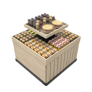 Contenedor de Exhibición de Doble Cara con Aspecto de Madera para Supermercados, Estante de Exhibición Resistente para Comercios Minoristas con Ruedas - Product Image 2