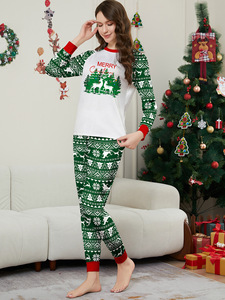 Atacado Inverno Personalizado Natal Pijama Define Mulheres Verde Combinando Natal Pijama Família Pijamas Set - Product Image 2
