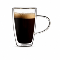 Mug à café en verre borosilicate à double paroi isolé avec poignée, fabriqué à la main, soufflé à la bouche, compatible lave-vaisselle et micro-ondes, style classique