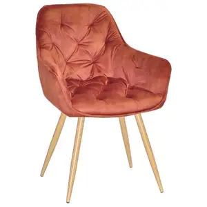 Eleganter Luxus-Stuhl aus Samt mit Armlehne aus Eichenholz und Metallbeinen für den Innenbereich Wohnen Essen Stühle Sitzen Cafeteria