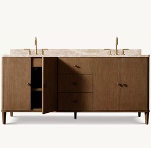 Set di Mobili da Bagno di Lusso in Stile Americano, Mobile Lavabo Doppio in Legno - Product Image 3