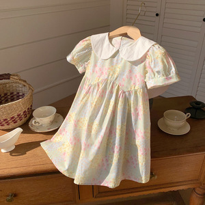 Robe d'été à col <span class=keywords><strong>Peter</strong></span> <span class=keywords><strong>Pan</strong></span> pour petites filles, motif floral, manches bouffantes, pour les tout-petits - Product Image 5