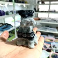 Figurine de chien Schnauzer en pierre naturelle Tai Chi, sculptée à la main, statue d'animal en pierre précieuse, cristal de guérison Reiki, décoration de bureau à domicile