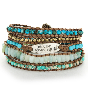 Pulseras Boho OEM ODM para Mujer, Brazalete <span class=keywords><strong>de</strong></span> Metal con Palabras <span class=keywords><strong>y</strong></span> Piedras Preciosas Naturales, <span class=keywords><strong>Frase</strong></span> Motivacional, Pulseras Enrolladas <span class=keywords><strong>de</strong></span> 5 Hilos con Letras, Venta al Por Mayor - Product Image 2