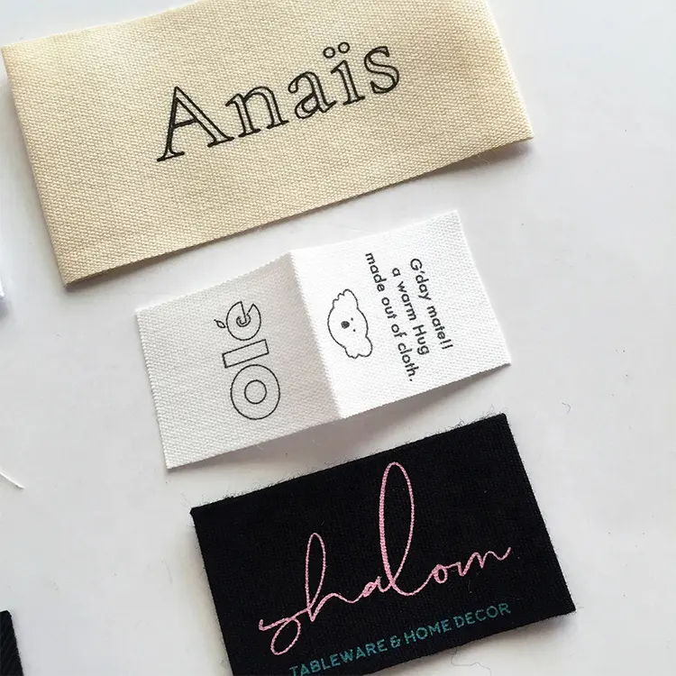 Customized Design One Color Print Natural Offwhite Cotton Garment Labels/Clothing Tags/Silk Screen Printed Cotton Label Tags