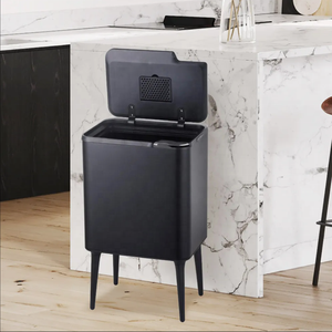 Bidone della spazzatura sottile 30 + 3L in acciaio inossidabile nero automatico riciclare grige quadrato Handpress 33L grande bidone della spazzatura 30l tangibile - Product Image 3