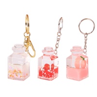 Porte-clés en cristal transparent à faire soi-même, forme de bouteille, sable mouvant liquide, porte-clés avec figurine de princesse flottante