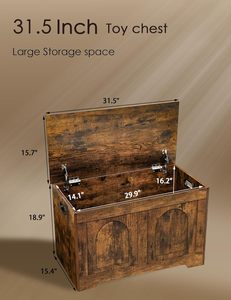 Boîte de rangement en bois DINZI LVJ avec couvercle rabattable et 2 charnières de sécurité, design vintage rustique, assemblage facile, brun rustique - Product Image 3