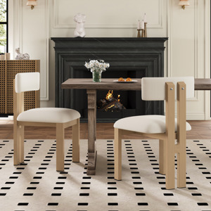Sillas de comedor tapizadas sin brazos con patas de metal (juego de 2), color beige - Product Image 1