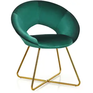 Hot home furniture soft upholstered dining armrest chair unique round backrest tufted accent chair chromed gold cross legs