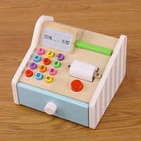 Caisse enregistreuse en bois UBM pour enfants avec calculatrice, scanner, lecteur de cartes de crédit, monnaie factice et pièces de monnaie – Jouet de magasin d'imitation éducatif – Fabrication OEM – 3 ans et plus