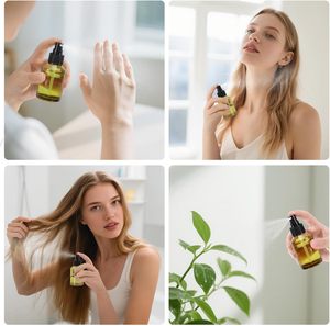 ขวดแก้วทรงเฉียงสีเขียวขุ่นขนาด 15 กรัม-100 มล. สำหรับบรรจุเซรั่มบำรุงผิวหรือครีมบำรุงผิวหน้า พร้อมหัวปั๊มสเปรย์และฝาเกลียว พิมพ์ลายสกรีน - Product Image 4