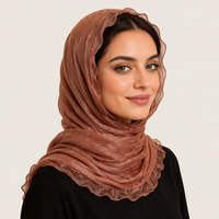 Châle Hijab en Organza Froissé Scintillant Uni avec Bord Volanté Effet Ligne de Pêche – Élégant Foulard Musulman pour Femme, Idéal pour Fêtes, Mariages et Ramadan