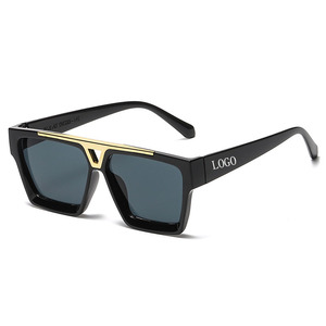Custom Metal Logo Fashion Flat <strong>Top</strong> Sunglasses Shades Oversize Trendy Personality V LOGO Women Square Sun <strong>Glasses</strong> - Product Image 1