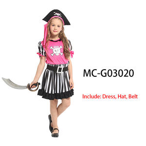 زي القراصنة باللون الأبيض والأسود للأطفال ، زي كرنفال للحفلات ، أزياء القراصنة على شكل جمجمة وردي مطيع للأطفال والفتيات - Product Image 6