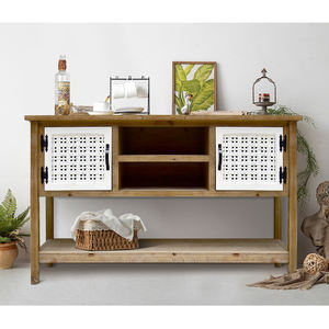 Console en bois au design simple INNOVAHOME pour entrée de ferme/hôtel avec étagère de rangement, tiroir et portes blanches - Product Image 1