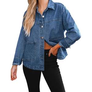 2025 femmes à la mode surdimensionné à manches longues Denim veste décontracté boutonné Shacket avec poches plaquées - Product Image 3