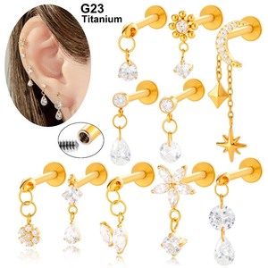 Bán buôn trang sức titan tùy chỉnh, khuyên tai titan G23 gắn đá CZ, khuyên tai vành tai, khuyên tai sụn, khuyên tai labret mặt phẳng - Product Image 1