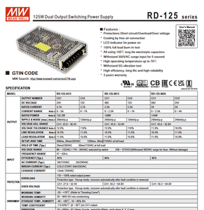 Convertisseurs AC DC fermés Mean Well RD-125A, 2 sorties, 48V 125W, alimentation à découpage pour éclairage LED, boîtier en aluminium - Product Image 6