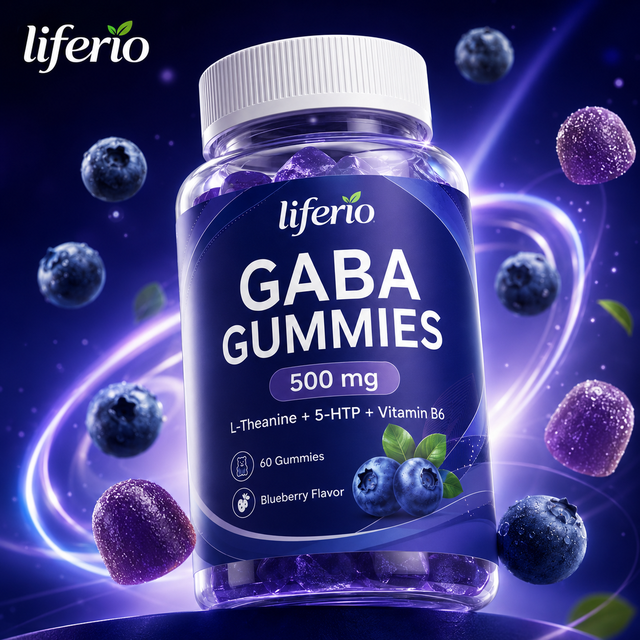 Liferio GABA Gummies 500mg Mood Support Supplement Relaxation Calm Chewable Vitamin B6 L Theanine 60 Count Private Label OEM