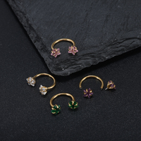 Cincin Hidung dan Telinga Bentuk Tapal Kuda dari Baja Anti Karat dengan Zirkonia Bertabur Cakar, Perhiasan Tindik Hidung