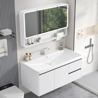 Ensemble de meubles de salle de bain en aluminium, résistant à la rouille et à l'eau, avec vasque en céramique, miroir LED et armoire murale de rangement, pour projets et vente en gros