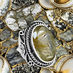 Art Palace Ethnic Designer Golden Onyx Gemstone <b>Ring</b> with Prong Setting <b>Silver</b> Geometric Shape Everyday Wear - Product Image 2