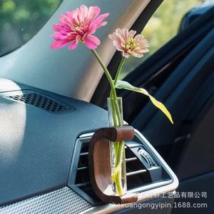 Vase pour aérateur de voiture, support de fleurs hydroponiques en bois pour la décoration intérieure de voiture - Product Image 1