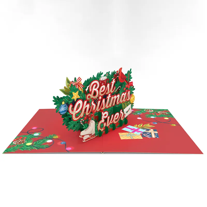 Tarjeta de felicitación de Feliz Navidad, el mejor eslogan de Navidad, 3D, plegable, listo para enviar