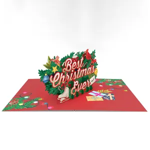 准备发货折叠化石3D弹出圣诞快乐贺卡有史以来最好的圣诞口号免费定制