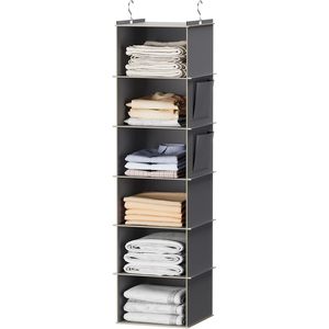 Hanging Closet Organizer 6 Shelf Grey <b>Storage</b> <b>Shelves</b> For Clothing Bedroom Hook Type - Product Image 1