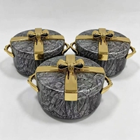 Lot de 3 chauffe-plats de buffet en céramique effet craquelé, 2,5L, 3L, 3,5L, avec couvercle décoratif doré, pour service de soupes et présentation alimentaire en restaurant