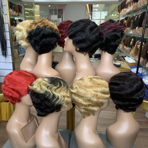 Peluca de Cabello Humano Corto y Económica, Hecha a Máquina, Nueve Colores Diferentes, Peluca Rizada, Producto al por Mayor - Product Image 6