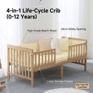 Cama Multifuncional para Bebés y Niños Pequeños de Madera de Pino de Nueva Zelanda, Estilo Europeo Moderno, Certificación JPMA/CPSC, Uso en Dormitorio, Garantía de 2 Años - Product Image 4