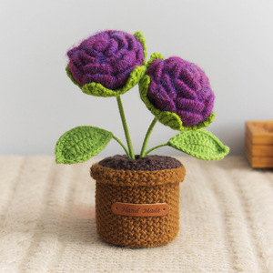 Plantas artificiales en maceta de rosas hechas a mano, regalos de Navidad para ancianos, amigos, pequeños objetos decorativos de escritorio, venta al por mayor - Product Image 3