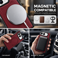 Étui de téléphone Apple DUO en cuir PU grainé Pandora avec support magnétique sans fil, anti-chute et découpes précises