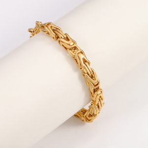 Bracciale da Uomo Trendy a Catena King Bizantina Fatta a Mano in Acciaio Inossidabile Placcato Oro 18k PVD Stile Catena da Moto e Bicicletta - Product Image 4